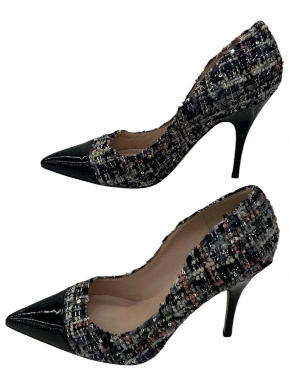 kate spade Tweed Pointed Pump with Black Patent Toe